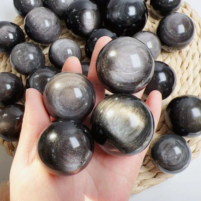 Strong Flash Silver Obsidian Spheres GEMROCKY-Spheres-