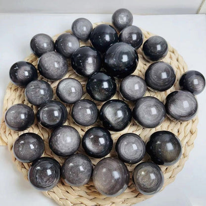 Strong Flash Silver Obsidian Spheres GEMROCKY-Spheres-