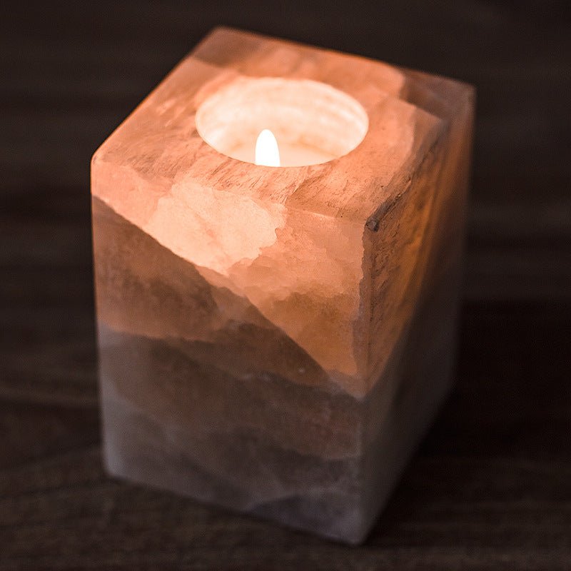 Sugar Cube Shape Selenite Candle Holder Ornaments GEMROCKY-Decoration-7.5*7.5*10cm-