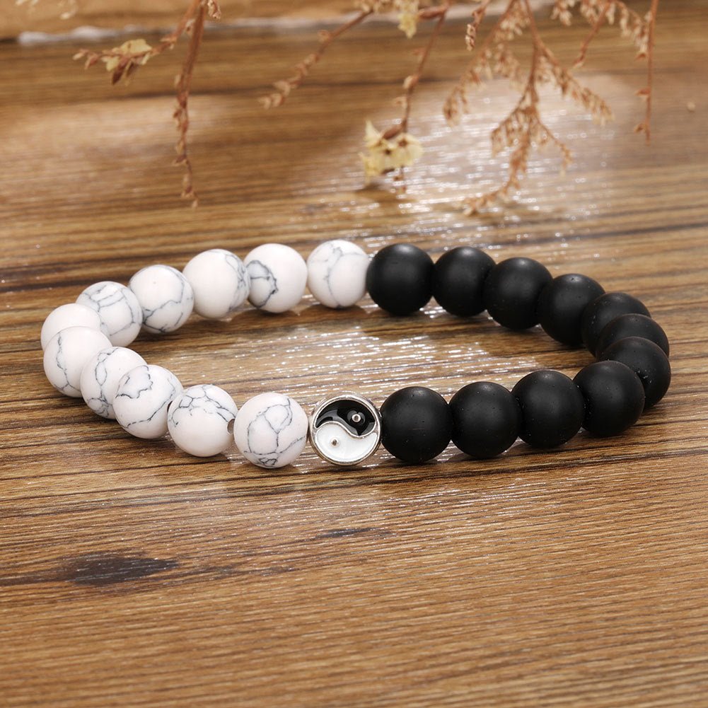 Taichi Tiger Eye Black Matte Daoism Crystal Bead Bracelets GEMROCKY-Bracelets-Howlite + Black Matte-