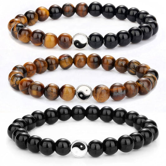 Taichi Tiger Eye Black Matte Daoism Crystal Bead Bracelets GEMROCKY-Bracelets-