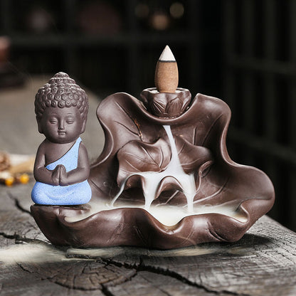 Tathagata Buddha on Lotus Backflow Incense Burner Home Decor Ornaments GEMROCKY-Psychic-Blue-