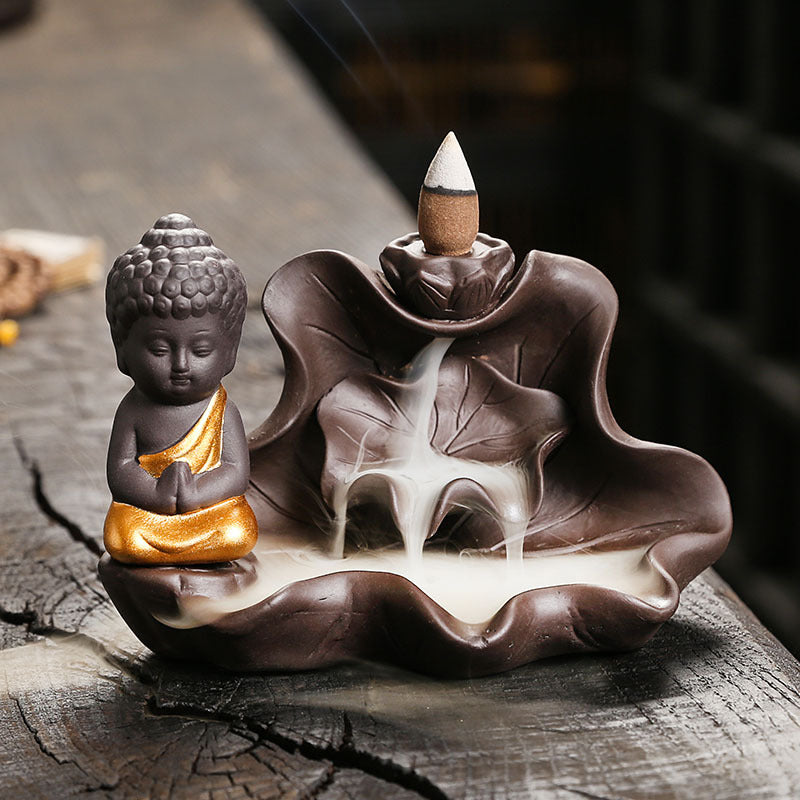 Tathagata Buddha on Lotus Backflow Incense Burner Home Decor Ornaments GEMROCKY-Psychic-Golden-