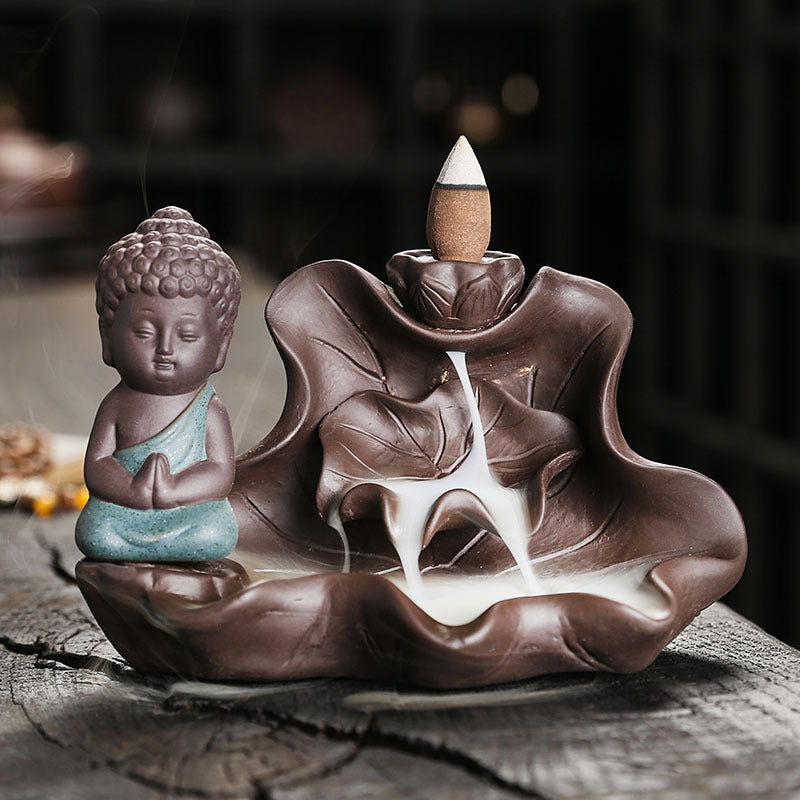 Tathagata Buddha on Lotus Backflow Incense Burner Home Decor Ornaments GEMROCKY-Psychic-Green-