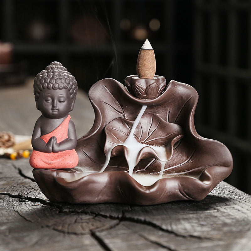 Tathagata Buddha on Lotus Backflow Incense Burner Home Decor Ornaments GEMROCKY-Psychic-Red-