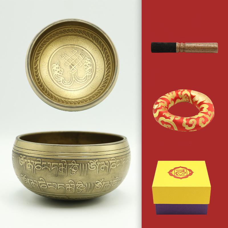 Tibetan Inscription Meditation Nepal Buddha Sound Copper Singing Bowls GEMROCKY-Psychic-bowl+leather stick+mat+box-8cm-