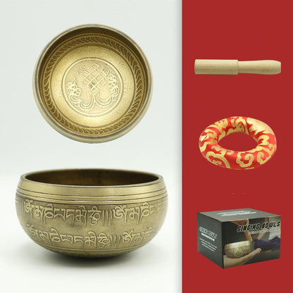 Tibetan Inscription Meditation Nepal Buddha Sound Copper Singing Bowls GEMROCKY-Psychic-bowl+wooden stick+mat+box-8cm-