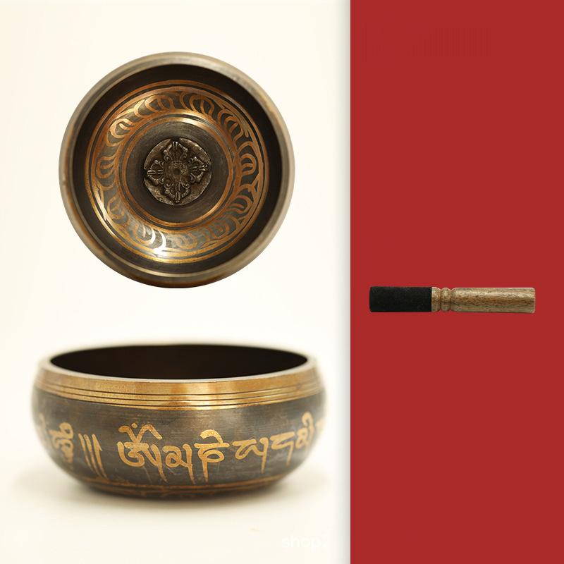 Tibetan Word Meditation Nepal Buddha Sound Copper Singing Bowls GEMROCKY-Psychic-bowl+leather stick-8cm-