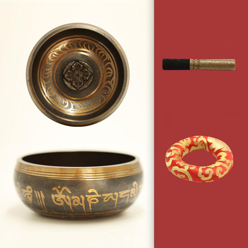 Tibetan Word Meditation Nepal Buddha Sound Copper Singing Bowls GEMROCKY-Psychic-bowl+leather stick+mat-8cm-