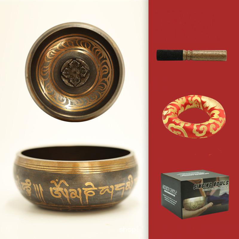 Tibetan Word Meditation Nepal Buddha Sound Copper Singing Bowls GEMROCKY-Psychic-bowl+leather stick+mat+box-8cm-