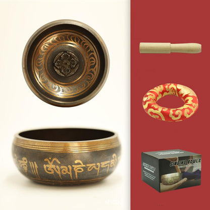 Tibetan Word Meditation Nepal Buddha Sound Copper Singing Bowls GEMROCKY-Psychic-bowl+wooden stick+mat+box-8cm-