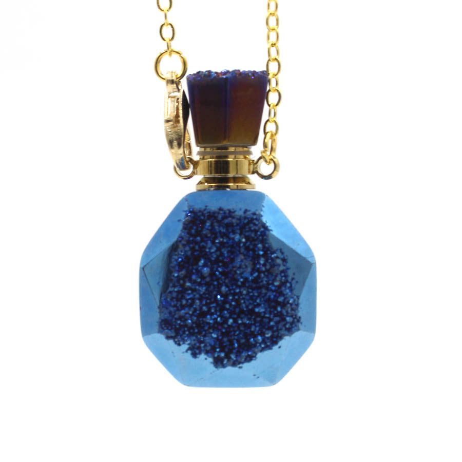 Titanium Aura Gary Agate Geode Crystal Perfume Bottle Pendant Necklaces GEMROCKY-Jewelry-