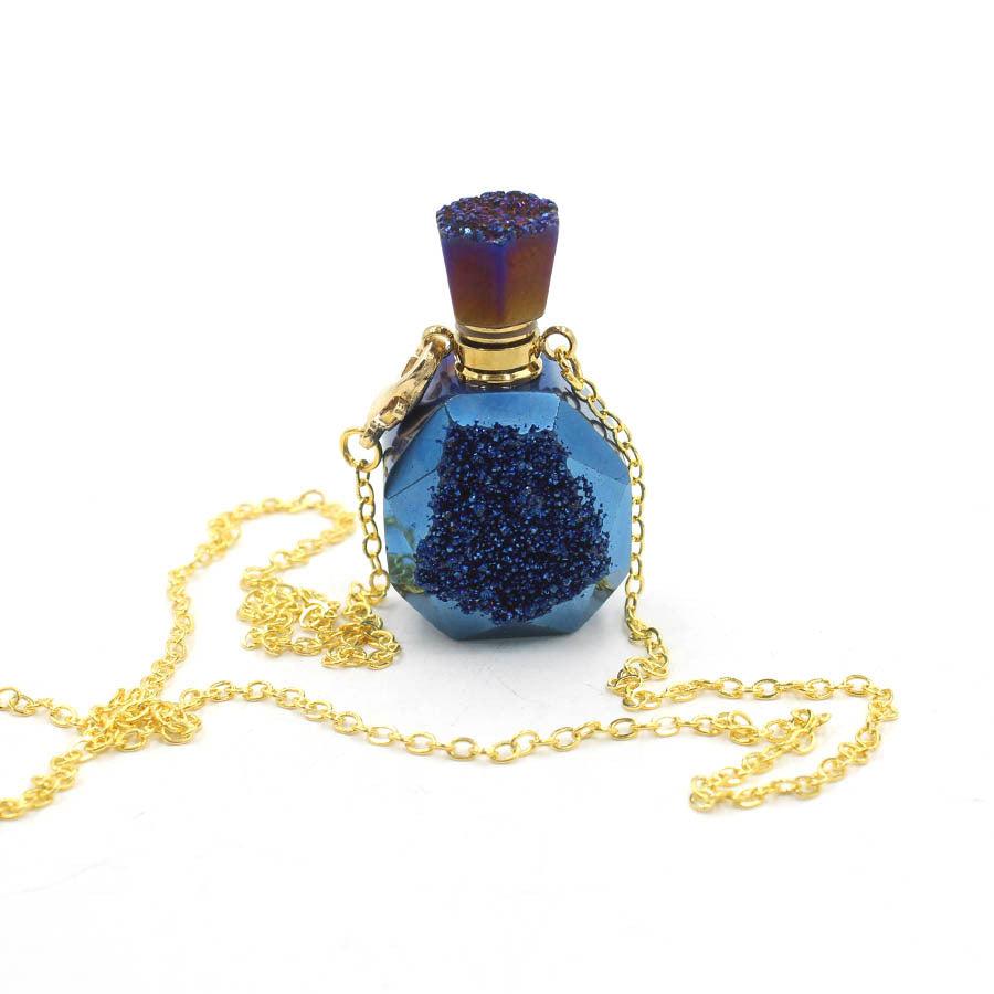 Titanium Aura Gary Agate Geode Crystal Perfume Bottle Pendant Necklaces GEMROCKY-Jewelry-Blue-