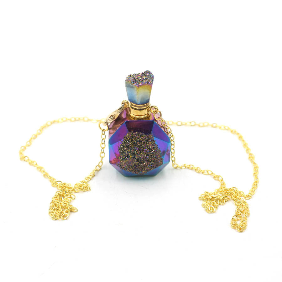 Titanium Aura Gary Agate Geode Crystal Perfume Bottle Pendant Necklaces GEMROCKY-Jewelry-Purple-