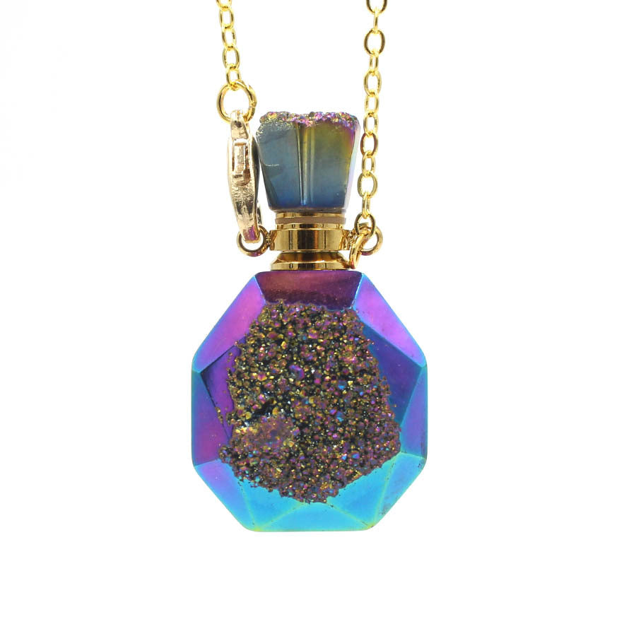 Titanium Aura Gary Agate Geode Crystal Perfume Bottle Pendant Necklaces GEMROCKY-Jewelry-