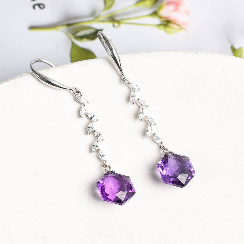 Uruguay Amethyst Crystal Drop Eardrop Earrings GEMROCKY-Jewelry-