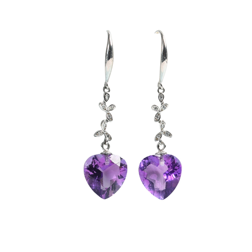 Uruguay Amethyst Crystal Drop Eardrop Earrings GEMROCKY-Jewelry-Heart Shape-