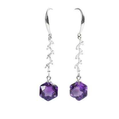 Uruguay Amethyst Crystal Drop Eardrop Earrings GEMROCKY-Jewelry-Hexagon Shape-