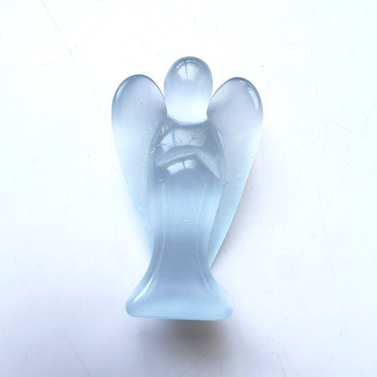 White Cat Eye Stone Angel 3 Inch GEMROCKY-Carvings-