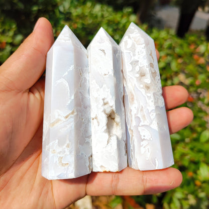 White Druzy Agate Point Wands GEMROCKY-Point Wands-