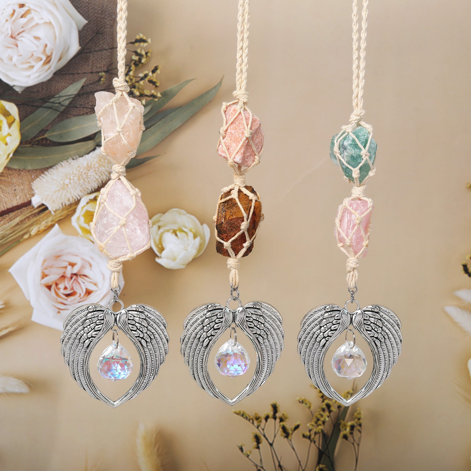 Wire Rough Crystal Wrapping Suncatcher Ornaments GEMROCKY-Decoration-