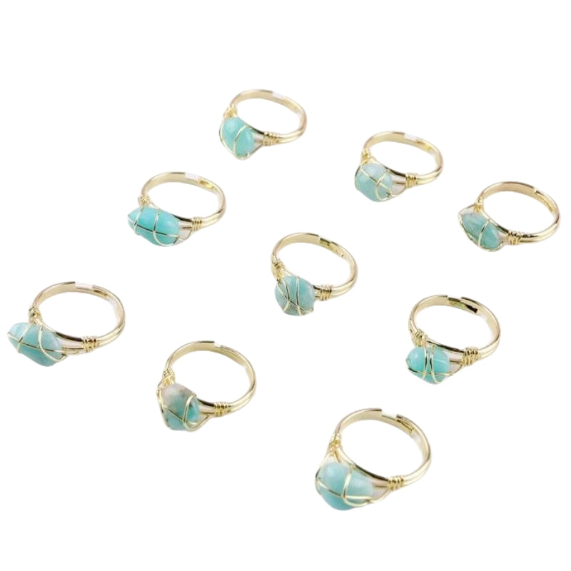 Wire Wrapped Rough Crystal Cooper Rings GEMROCKY-Jewelry-Amazonite-