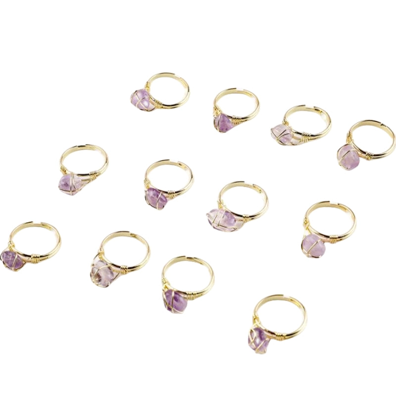 Wire Wrapped Rough Crystal Cooper Rings GEMROCKY-Jewelry-Amethyst-