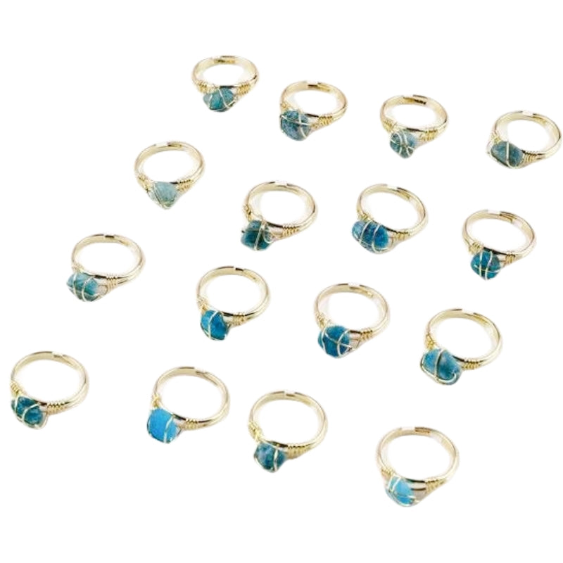 Wire Wrapped Rough Crystal Cooper Rings GEMROCKY-Jewelry-Blue Apatite-