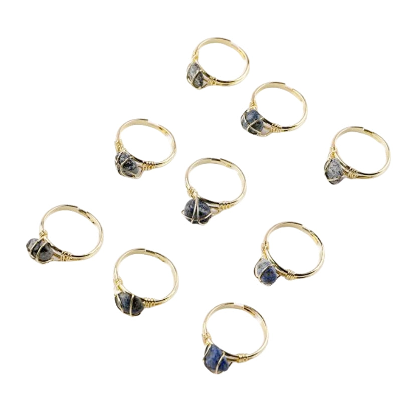 Wire Wrapped Rough Crystal Cooper Rings GEMROCKY-Jewelry-Lapis Lazuli-