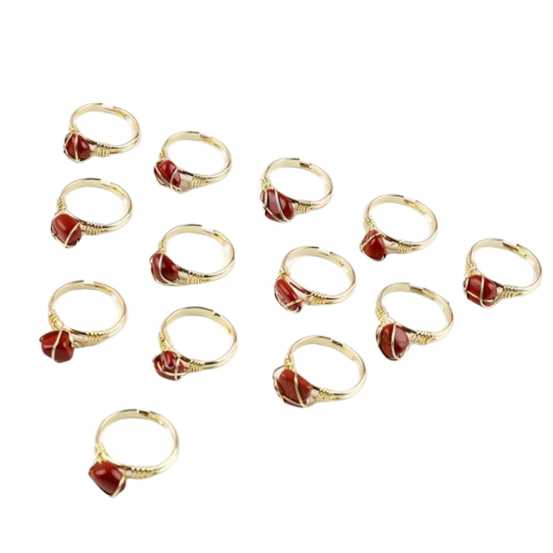 Wire Wrapped Rough Crystal Cooper Rings GEMROCKY-Jewelry-Red Jasper-