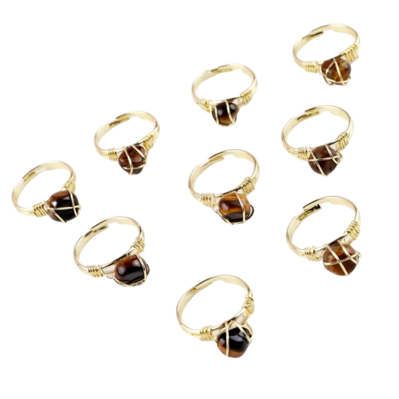 Wire Wrapped Rough Crystal Cooper Rings GEMROCKY-Jewelry-Tiger Eye-