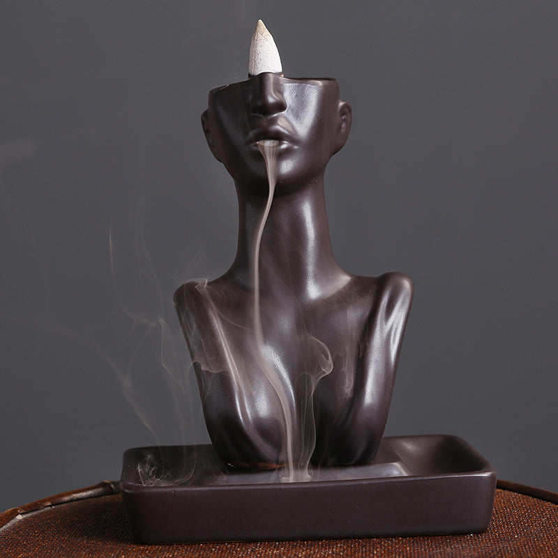 Woman Bust Art Backflow Incense Burner Home Decor Ornaments GEMROCKY-Psychic-Black-