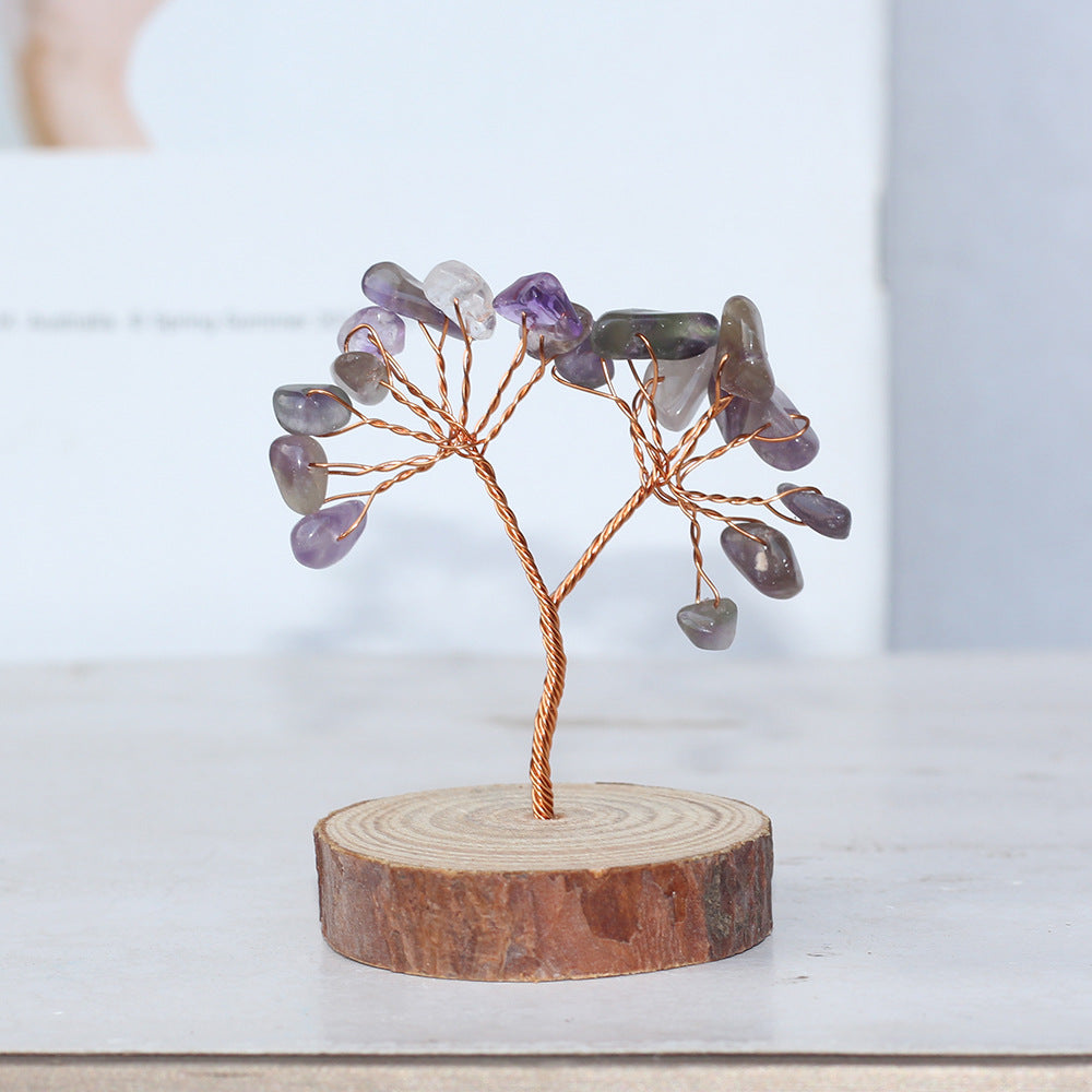 Wooden Base Crystal Chips Wood Slice Gem Trees GEMROCKY-Decoration-Amethyst Short Wood-