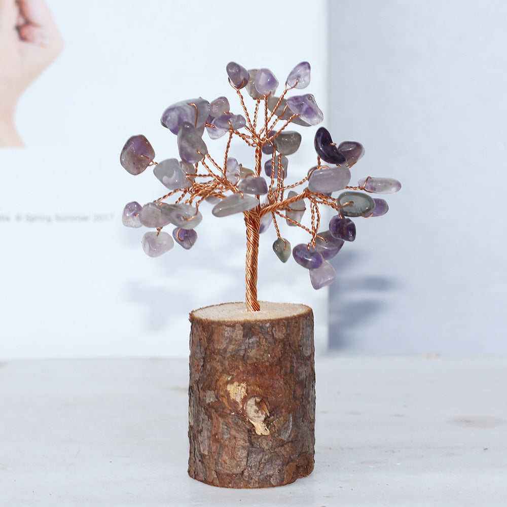 Wooden Base Crystal Chips Wood Slice Gem Trees GEMROCKY-Decoration-Amethyst Tall Wood-