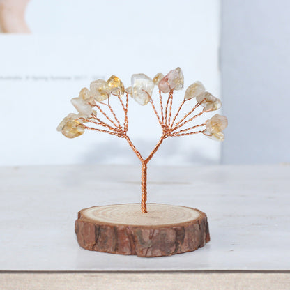 Wooden Base Crystal Chips Wood Slice Gem Trees GEMROCKY-Decoration-Citrine Short Wood-