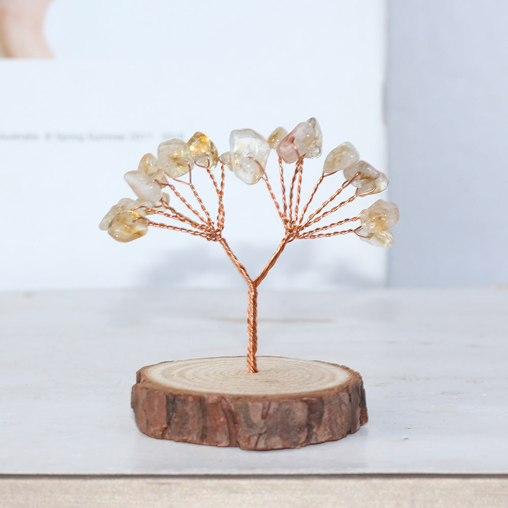 Wooden Base Crystal Chips Wood Slice Gem Trees GEMROCKY-Decoration-Citrine Short Wood-
