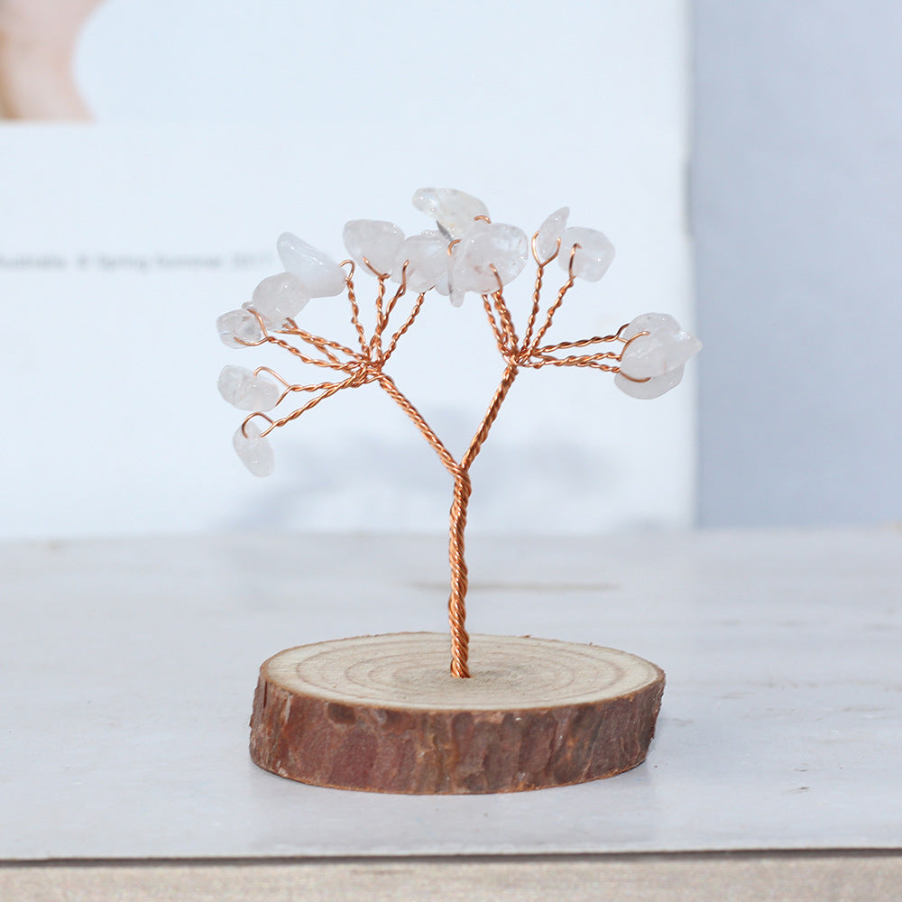Wooden Base Crystal Chips Wood Slice Gem Trees GEMROCKY-Decoration-Clear Quartz Short Wood-