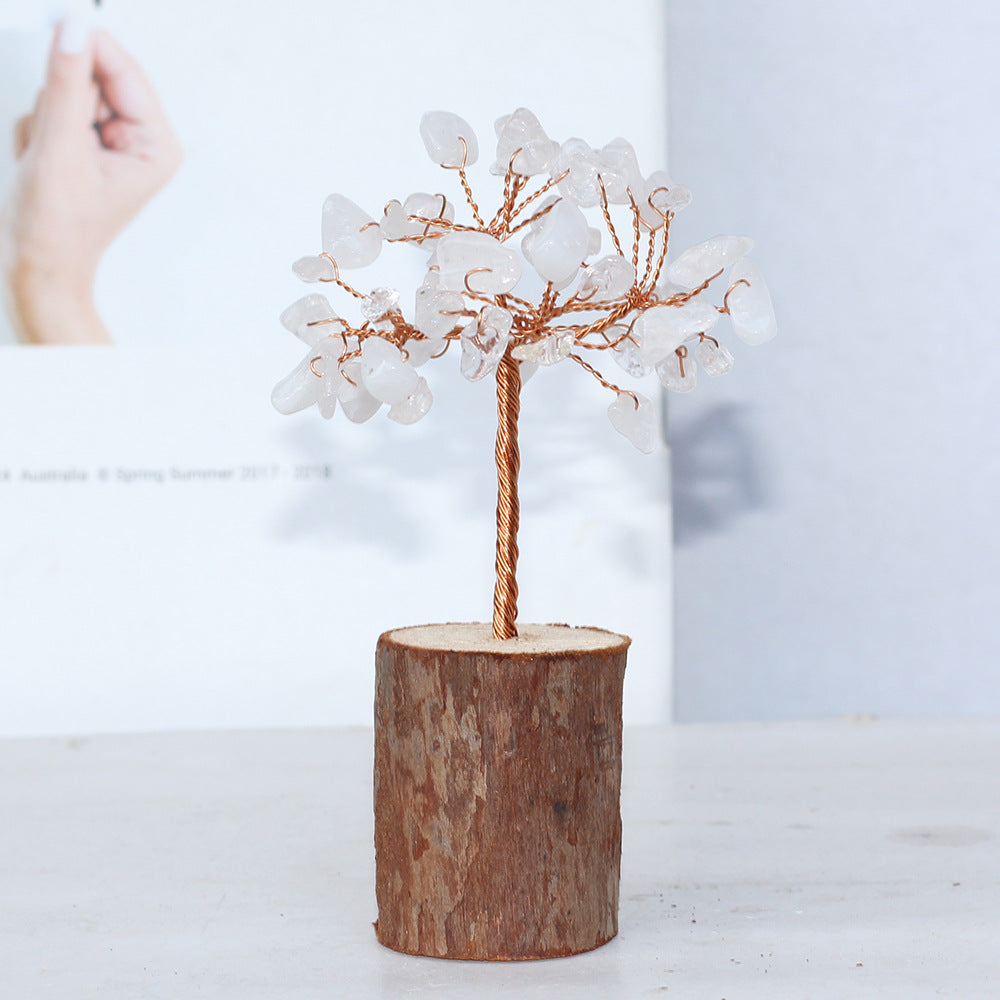 Wooden Base Crystal Chips Wood Slice Gem Trees GEMROCKY-Decoration-Clear Quartz Tall Wood-