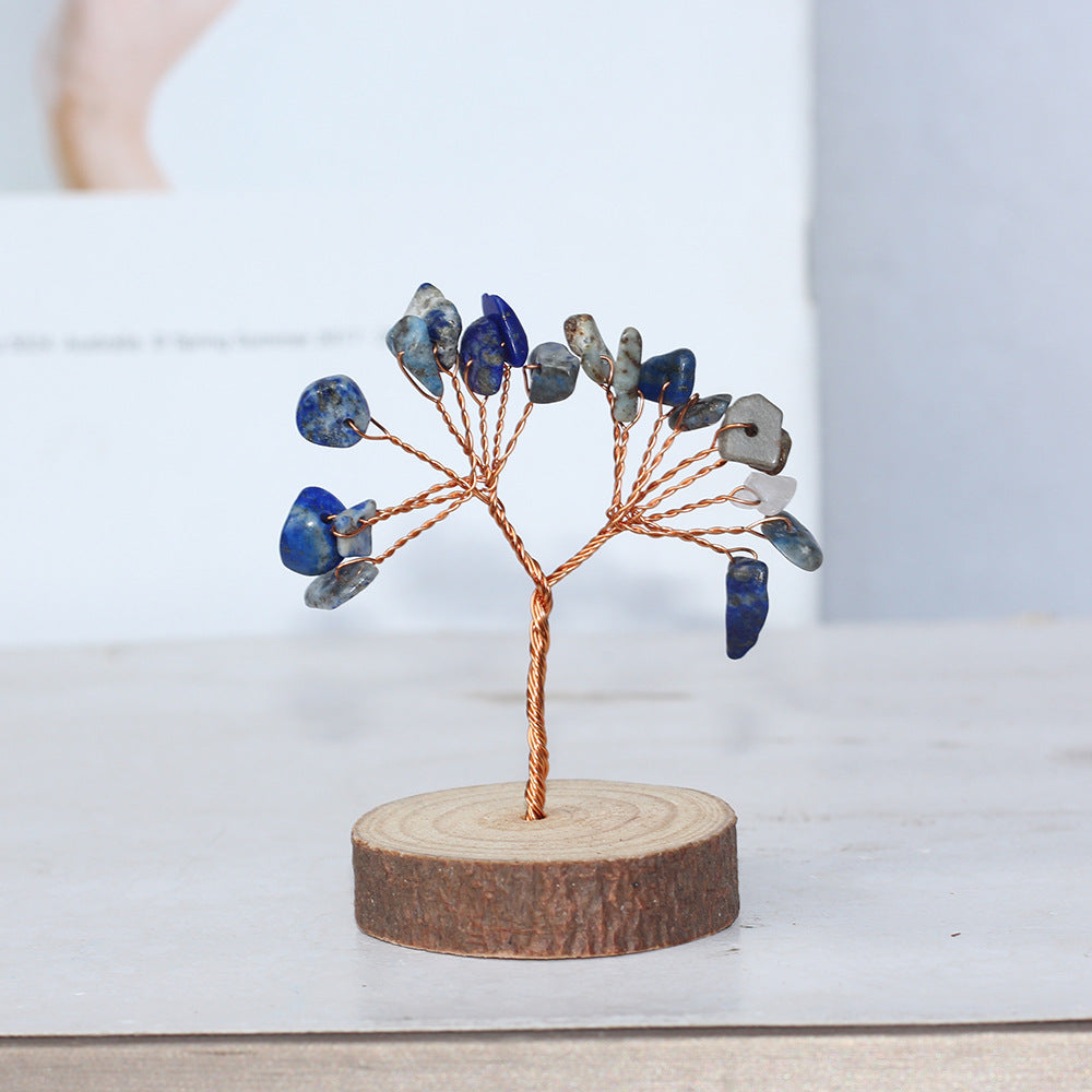 Wooden Base Crystal Chips Wood Slice Gem Trees GEMROCKY-Decoration-Lapis Lazuli Short Wood-