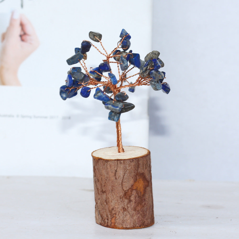 Wooden Base Crystal Chips Wood Slice Gem Trees GEMROCKY-Decoration-Lapis Lazuli Tall Wood-