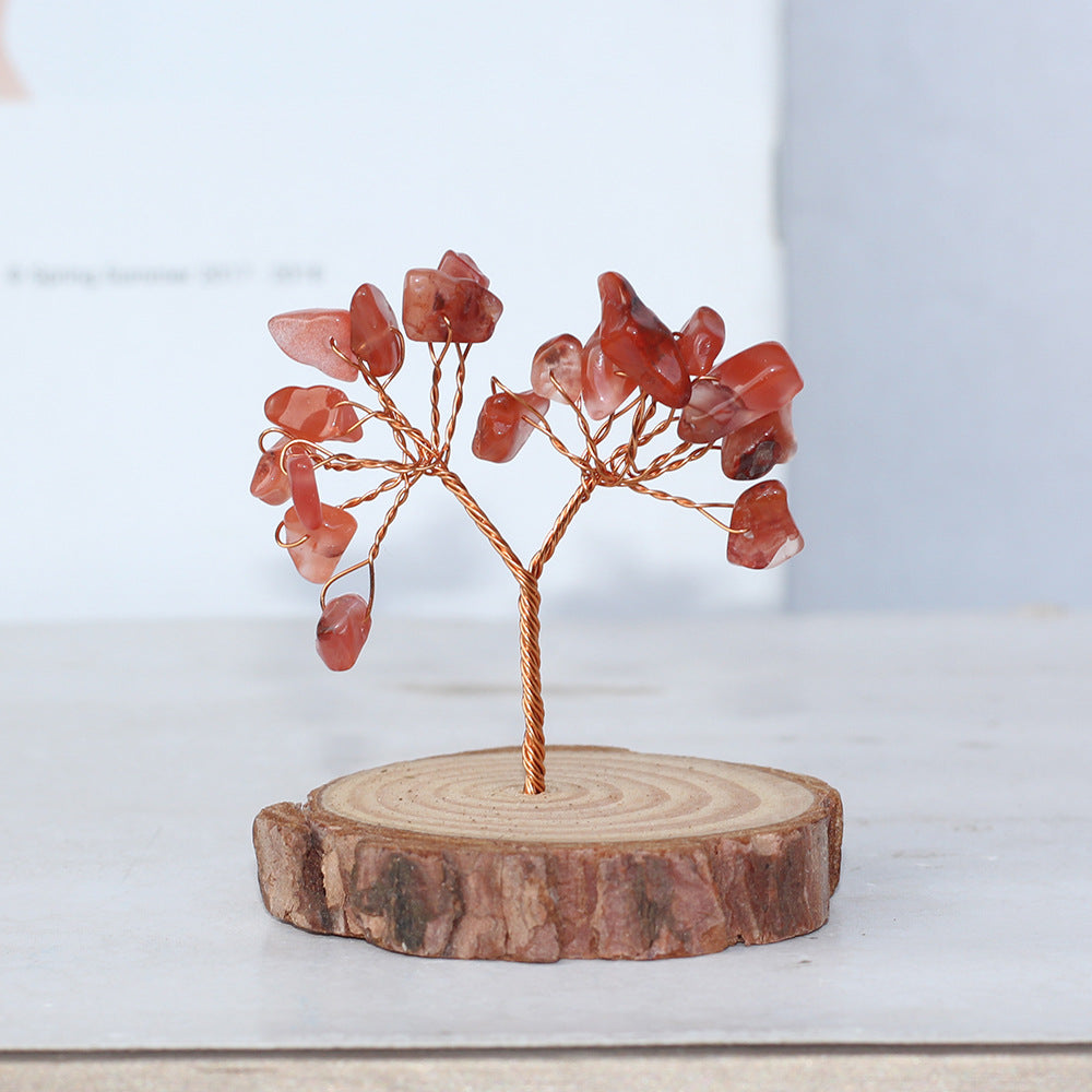 Wooden Base Crystal Chips Wood Slice Gem Trees GEMROCKY-Decoration-Red Agate Short Wood-