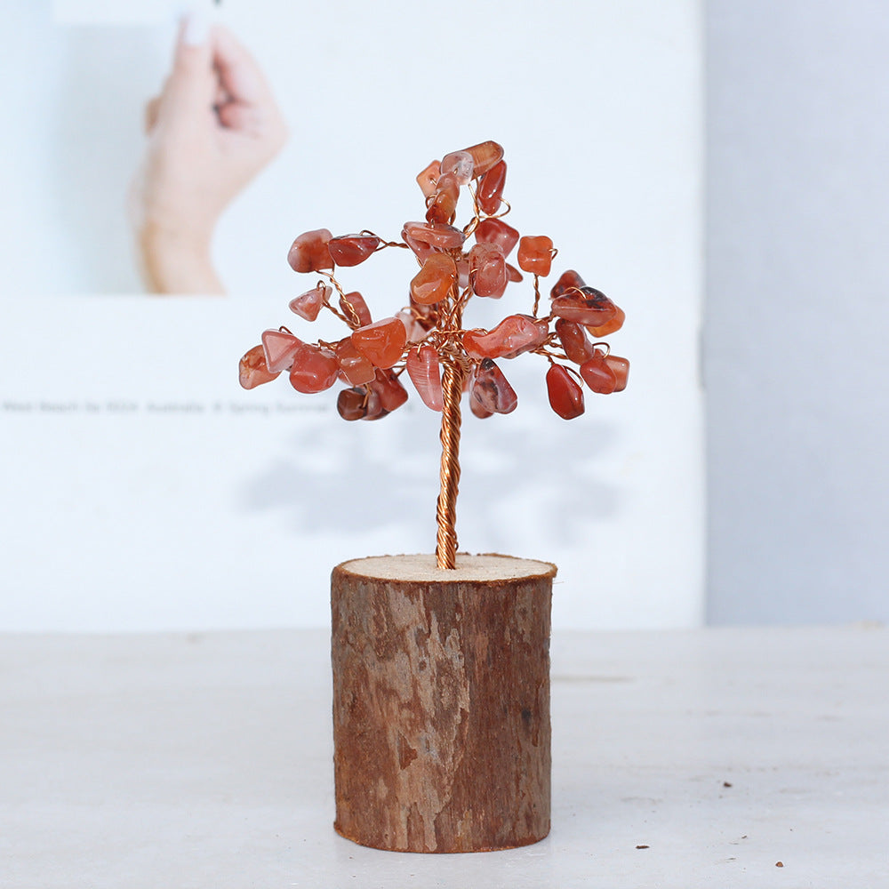Wooden Base Crystal Chips Wood Slice Gem Trees GEMROCKY-Decoration-Red Agate Tall Wood-