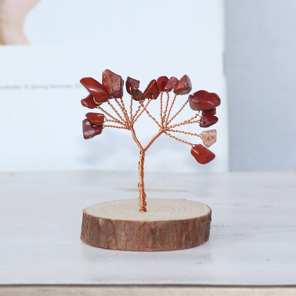 Wooden Base Crystal Chips Wood Slice Gem Trees GEMROCKY-Decoration-Red Jasper Short Wood-