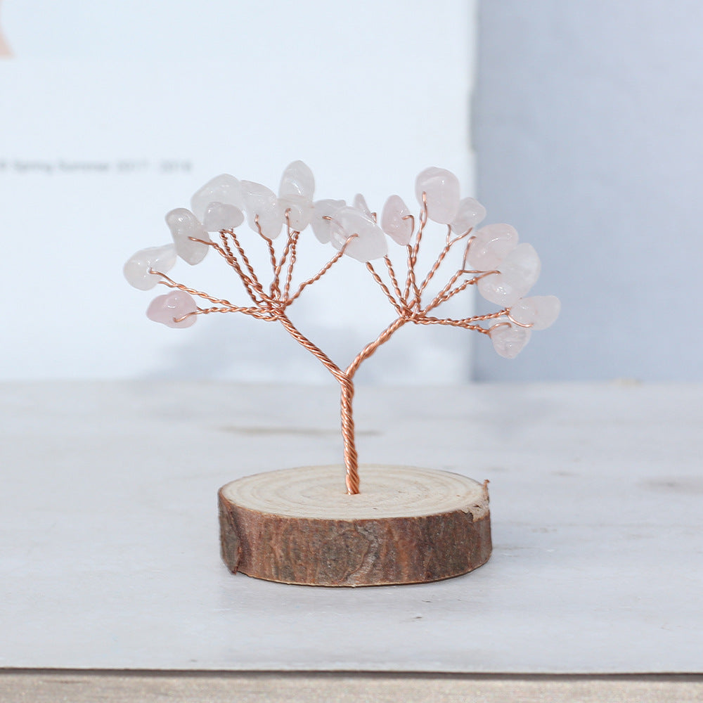 Wooden Base Crystal Chips Wood Slice Gem Trees GEMROCKY-Decoration-Rose Quartz Short Wood-