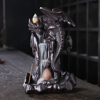 Wyverns Dragon Ball LED Light Backflow Incense Burner Home Decor Ornaments GEMROCKY-Psychic-With Egg-