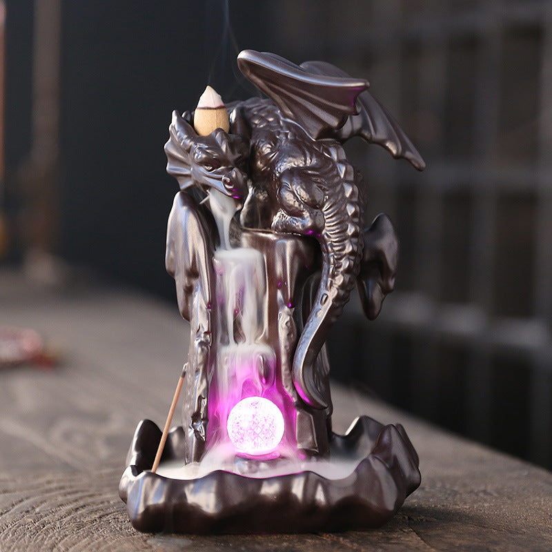 Wyverns Dragon Ball LED Light Backflow Incense Burner Home Decor Ornaments GEMROCKY-Psychic-With LED Light-