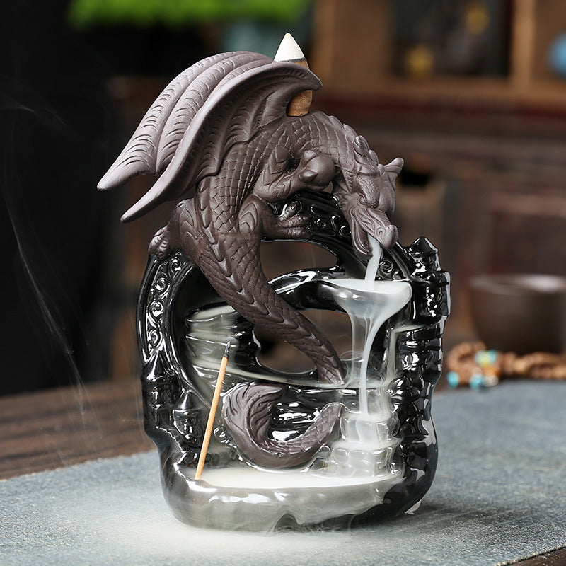 Wyverns Dragon Black Glaze Backflow Incense Burner Home Decor Ornaments GEMROCKY-Psychic-Black-