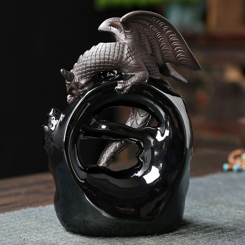 Wyverns Dragon Black Glaze Backflow Incense Burner Home Decor Ornaments GEMROCKY-Psychic-Black-