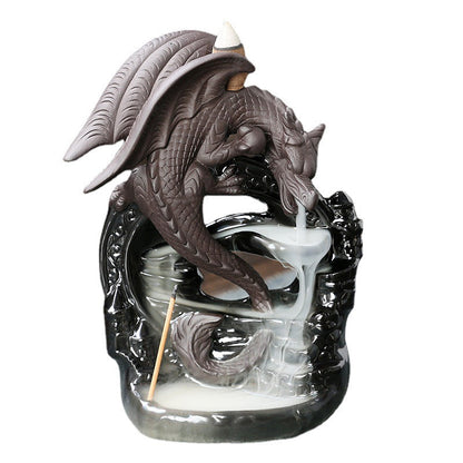 Wyverns Dragon Black Glaze Backflow Incense Burner Home Decor Ornaments GEMROCKY-Psychic-Black-