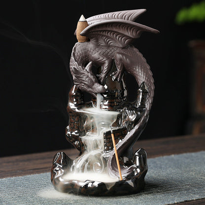 Wyverns Dragon on Castle Backflow Incense Burner Home Decor Ornaments GEMROCKY-Psychic-